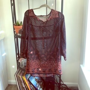 Sheer black/red mini dress with long sleeves